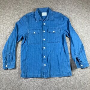 Folk Button Up Shirt Mens 4 Medium M 44" Chest Blue Long Sleeve